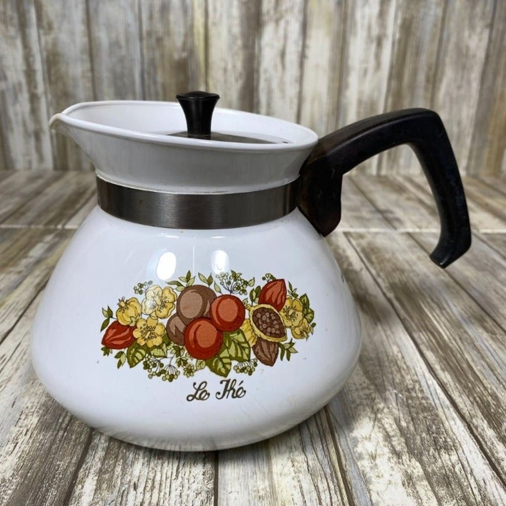 Corning Ware Le The 6 Cup P-104 Vintage Ceramic Tea Coffee Pot Kettle Metal Lid